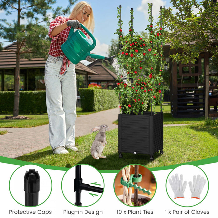 Costway 2 Pcs Lit De Jardin Eleve Avec Trellis Et Roues Boite A Planteur Auto-arrosant Avec 3 Hauteurs