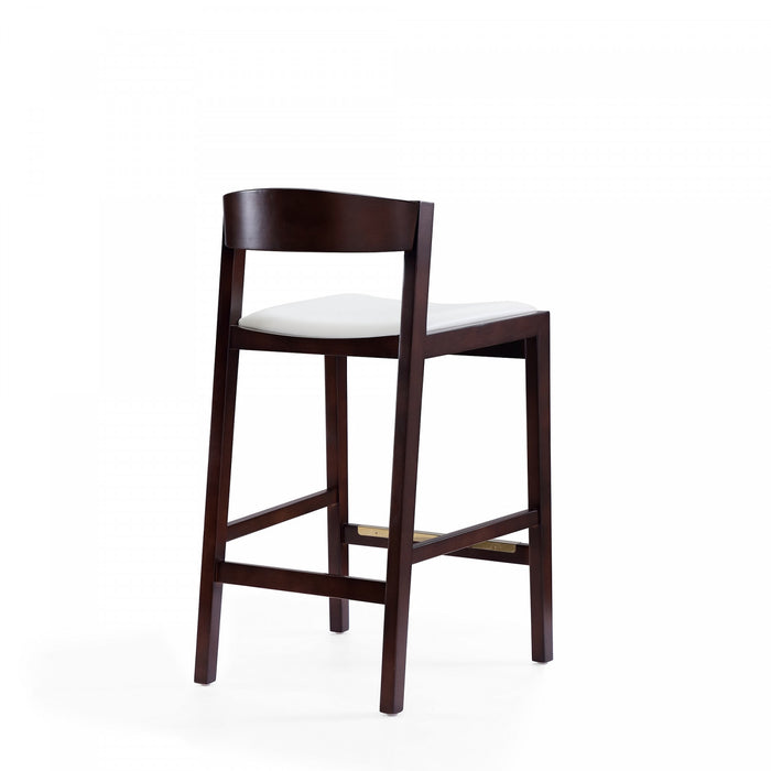 Tabouret de comptoir en bois rembourre ivoire style Klismos mi-siecle moderne - Lot de 2