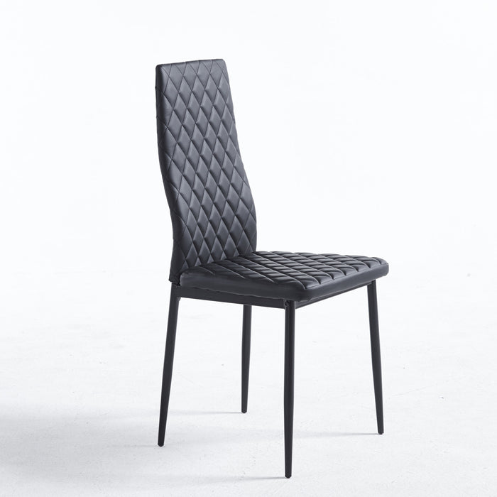 Ensemble de chaises de salle a manger modernes Ava avec motif de grille en diamant (lot de 6), cuir ignifuge et cadre en metal, noir