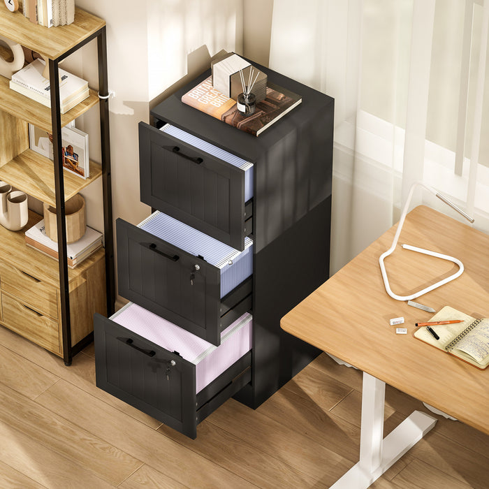 HOMCOM Classeur a 3 tiroirs avec serrure pour lettre A4, Noir