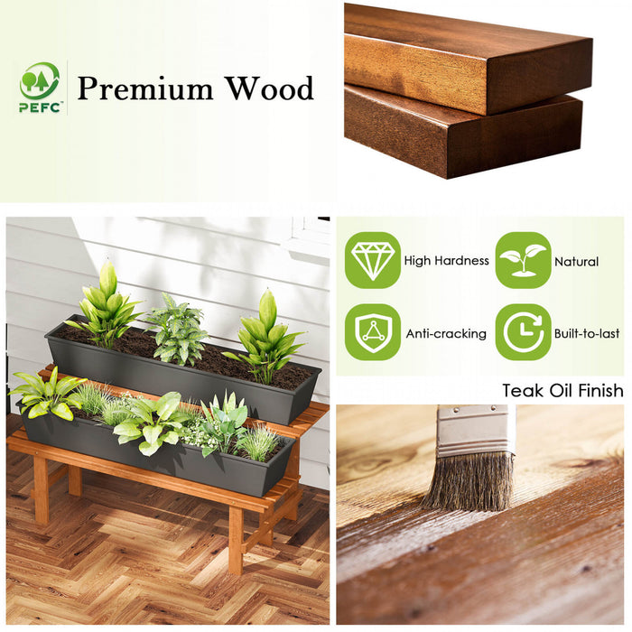 Costway 2 Etage Stand De Plante En Bois Avec Huile De Tec Finition Interieur Et Exterieur Pot De Fleurs