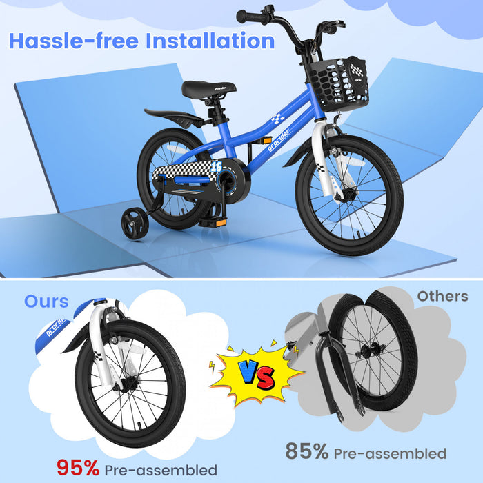 Velo Costway 16\" Pour Enfants Avec Roues D'entrainement Amovibles Et Panier Pour 4-7 Ans Bleu