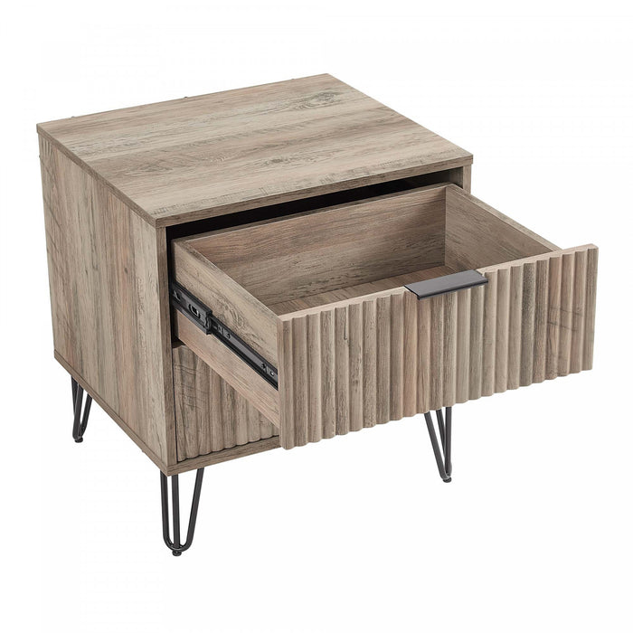 Table de nuit moderne Dumbo 20\" a cannelures, gris rustique (2 tiroirs)