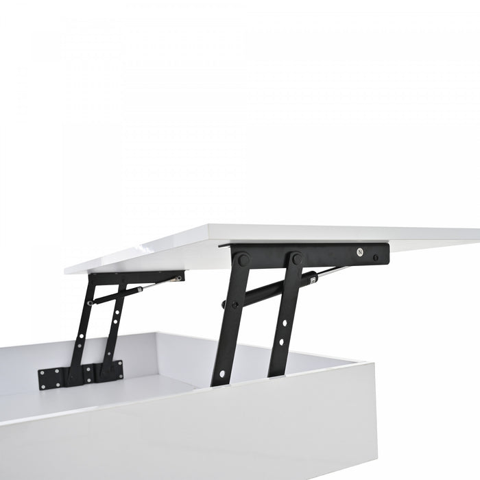 Noah table basse relevable et pivotante – table avec tiroir et espace de rangement, blanc