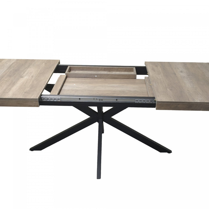 Ethan Table a manger rectangulaire extensible style retro avec rangement cache, gris