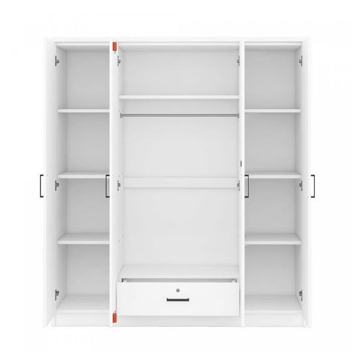 Armoire Christ En Bois De 59,2\" Avec 4 Portes, Tiroir Et Espace De Rangement Suspendu, Blanche