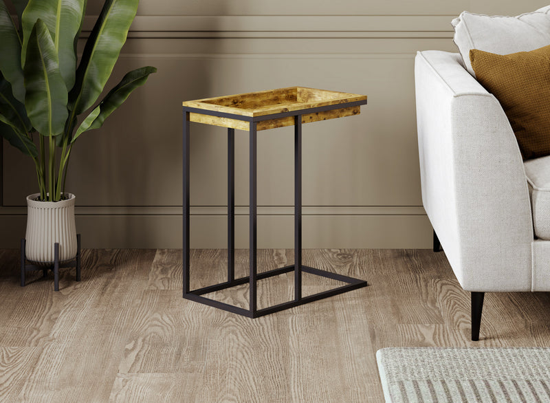 Table de bout en forme de C avec plateau encastré - bois recyclé brun avec métal noir