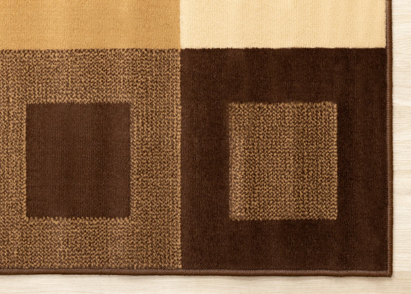 Tapis Florence a carreaux superposes marron et beige, 5'3\" x 7'5\"