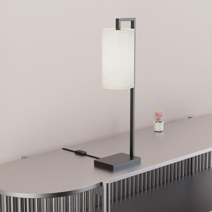 Lampe de table noire de 25 po à armature rectangulaire avec abat-jour cylindrique 