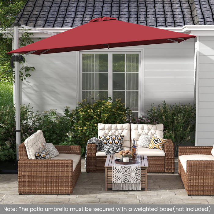 Costway Parasol d'exterieur a bras articule 10 pieds en aluminium suspendu deporte, avec rotation a 360° Rouge