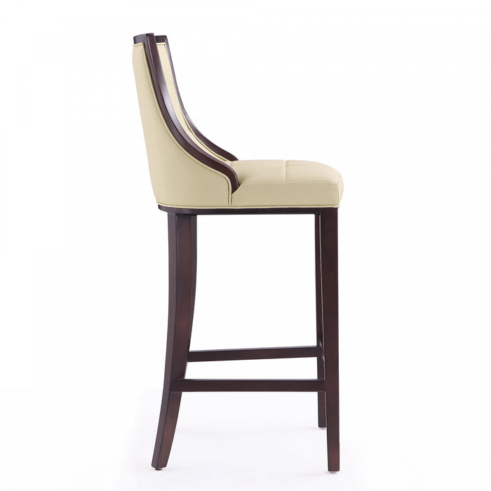 Tabouret de bar traditionnel en bois avec assise rembourree creme Fifth Avenue - Lot de 3