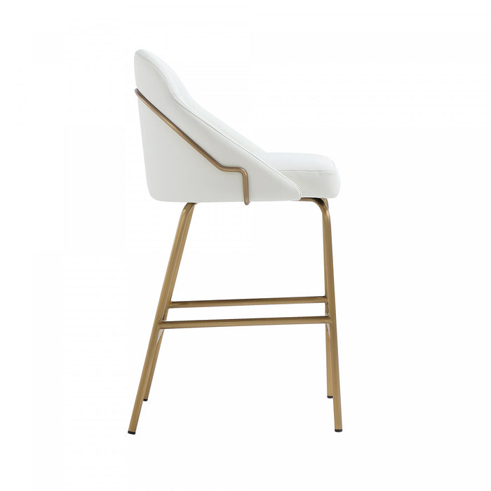 Tabouret de comptoir moderne en metal et tissu Gracie, blanc et or - Lot de 3