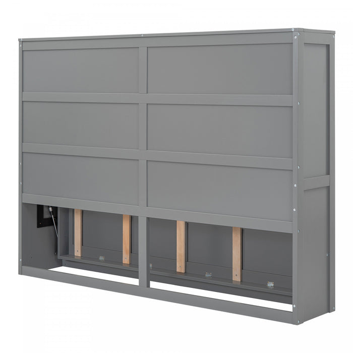 Evelyn Lit mural escamotable gain de place Murphy avec design d’armoire pliable, taille Queen, gris