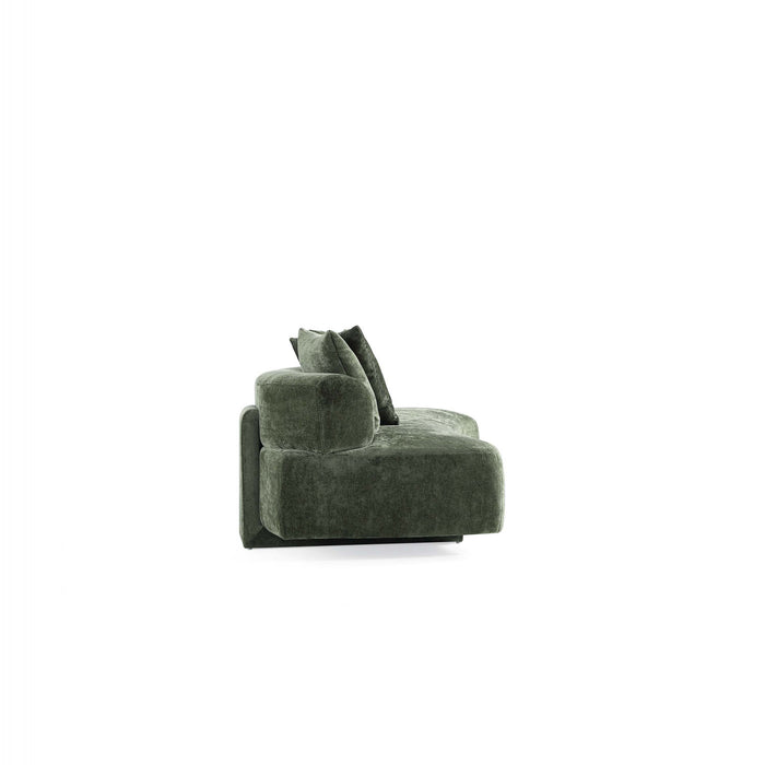 Canape en chenille vert olive Verandah Mid-Century Modern 231 cm