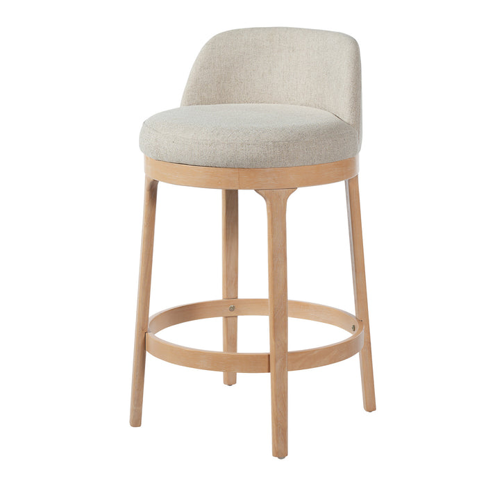 Amelia – Lot de 2 tabourets de bar de hauteur comptoir ergonomiques en bois d’hevea avec revetement en tissu, finition naturelle