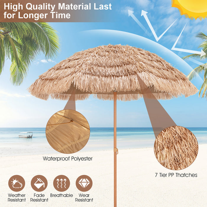 Costway Parasol tiki en chaume 7,2FT avec inclinaison 8 baleines Plage hawaienne Hula