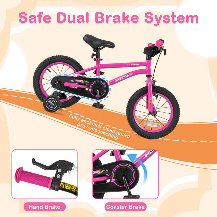Velo Costway 14 Pouces Pour Enfants De 3 A 5 Ans Avec Selle Reglable Et Guidon Antiderapant Rose