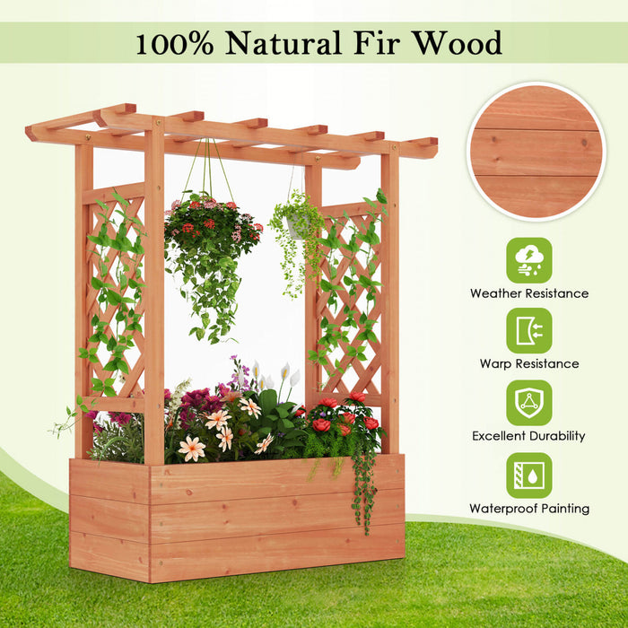 Costway 1 Pcs Lit De Jardin En Bois Eleve Avec Trellis Et Toit Suspendu Drainage Eleve Planter Boite
