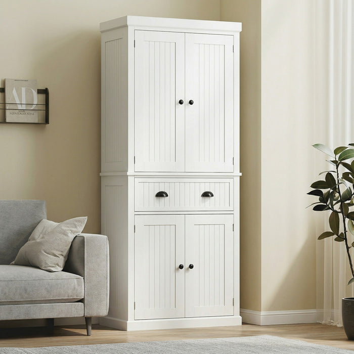 HOMCOM Garde-manger de cuisine 72po, meuble de rangement avec tiroir, creme