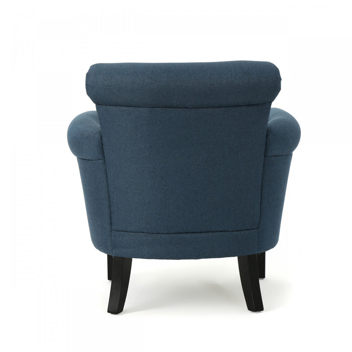 Chaise Mason En Tissu Avec Pieds En Bois Et Finition Cloutée - Bleu Marine