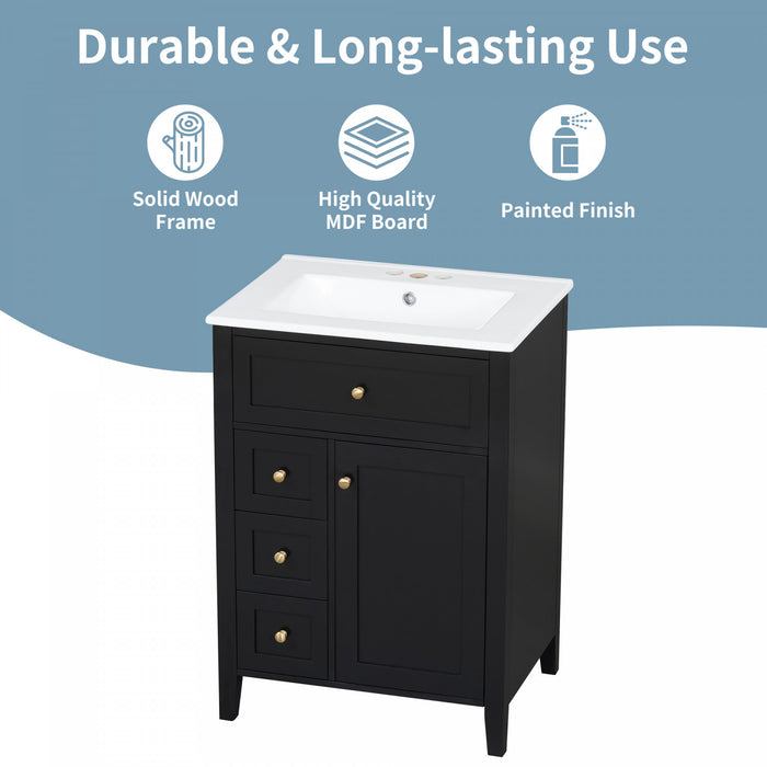 Aura Ensemble Meuble-Lavabo Double 48 po avec Tiroirs et Armoire, Noir