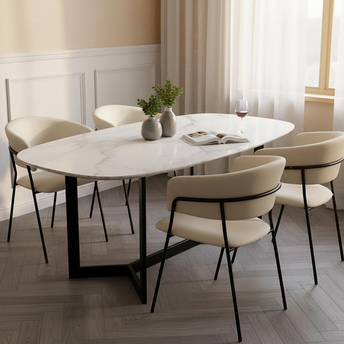 Fauteuil contemporain moderne en cuir vegetalien avec accoudoirs en metal, ivoire - Lot de 2