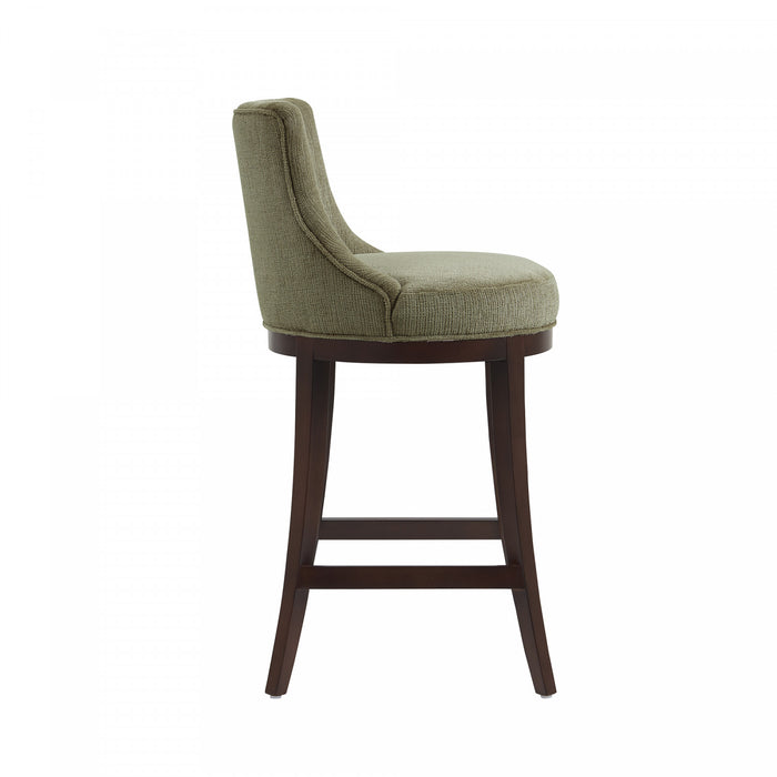 Tabouret de bar moderne en bois Lucia, tapisse de chenille, vert feuille