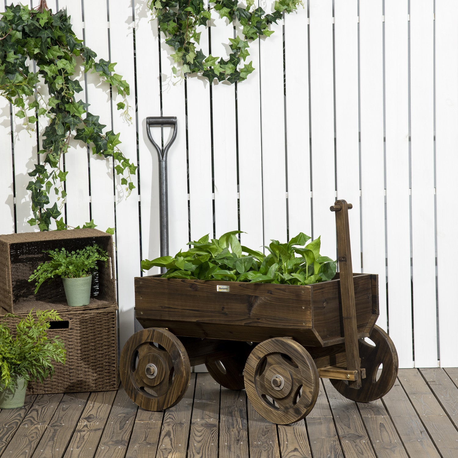 Brouette de Jardin 2 Roues - RELAX4LIFE - en Bois - Trou de Drainage - 2 Poignées - Décoration de Jardin - 81X40X38,5CM - Brun - Jardin Brouette de Jardin 2 Roues - RELAX4LIFE - en Bois - Trou de Drainage - 2 Poignées - Décoration de Jardin - 81X40X38,5CM - Brun - Jardin