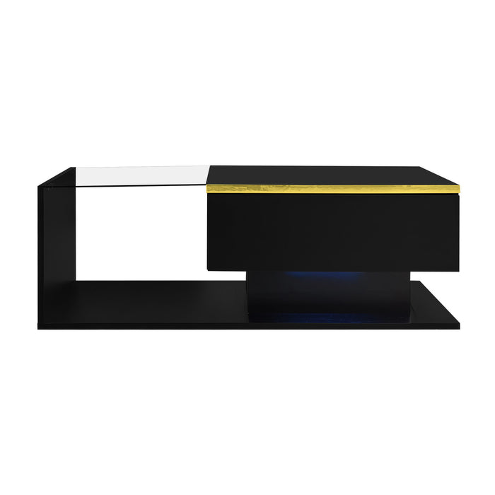 Maxwell Table Basse Haute Brillance de 39,4\" avec Verre et Effet LED, Noir