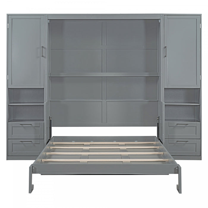 Lit Escamotable Joyce Format Queen Avec Tiroirs Et Etageres - Gris