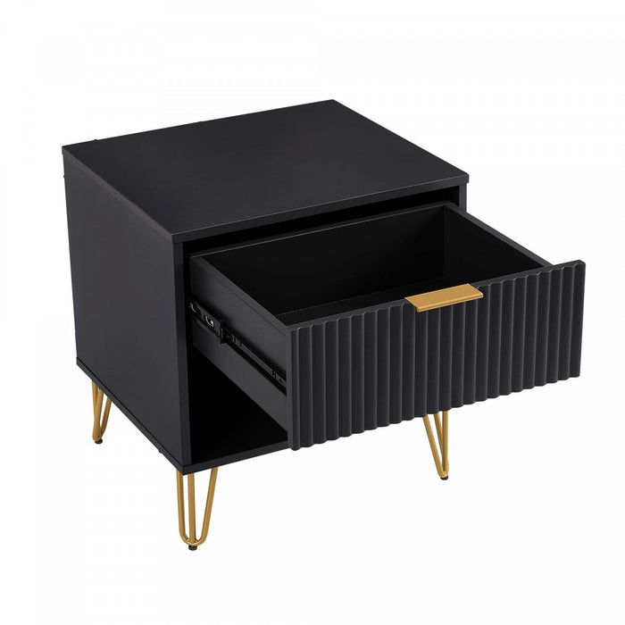 Table de nuit moderne Dumbo 20\" a cannelures noire (1 tiroir)