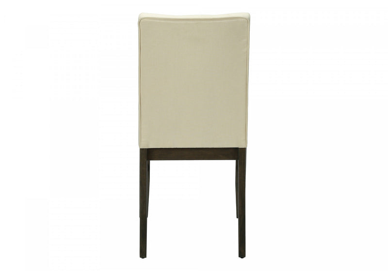 Ensemble de 2 chaises de salle à manger de style transitionnel avec tissu crème et bois massif gris pour la cuisine et la salle à manger