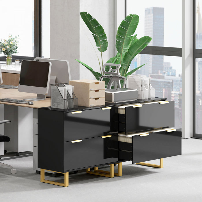 HOMCOM Classeur lateral a 2 tiroirs, noir brillant