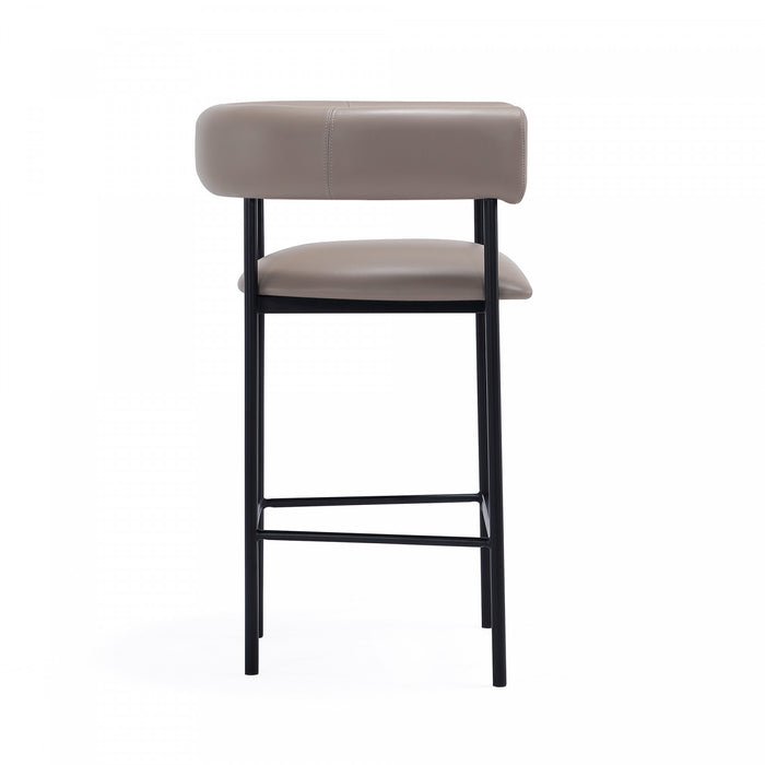 Tabouret de comptoir contemporain Onda en cuir vegetalien et metal, coloris taupe