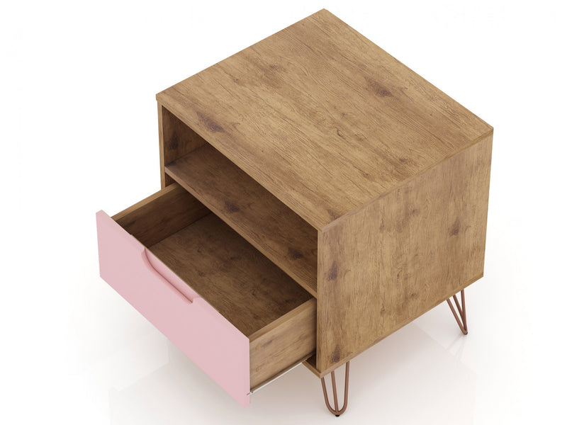 Table de nuit Rockefeller Mid-Century Modern 20\" en rose (1 tiroir) - Lot de 2