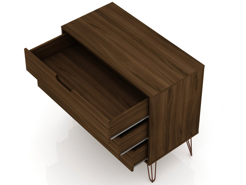 Commode Rockefeller Mid-Century Modern 89 cm en marron chataigne (3 tiroirs) – Lot de 2