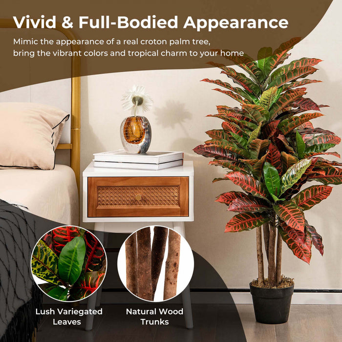 Costway Croton Artificiel Plante 40 \"haut Faux Fiddle Feuille Figuier Faux Croton Palmier