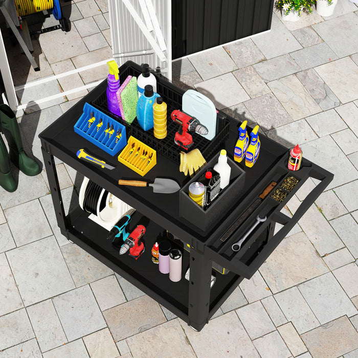Homcom Chariot A Outils Roulant A 2 Niveaux, Capacite De 500 Lb, Noir