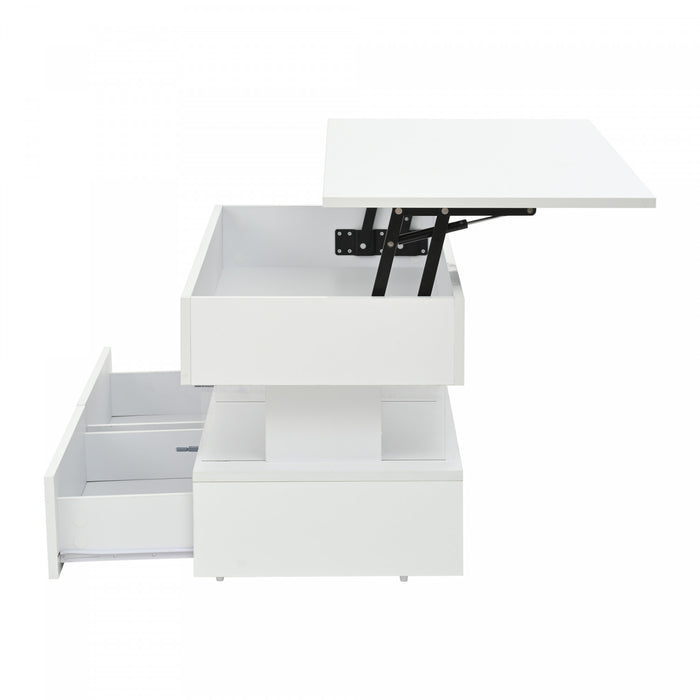 Nathan table basse relevable – table basse avec eclairage LED, blanc