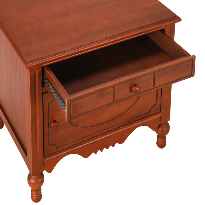 Amelia Table de Nuit Vintage de 24\" avec Tiroir Sculpte et Cabinet, Marron