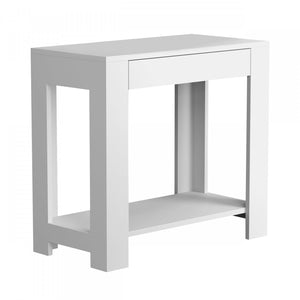 Table d’appoint étroite classique de 24 po avec rangement dissimulé et tablette inférieure - blanche