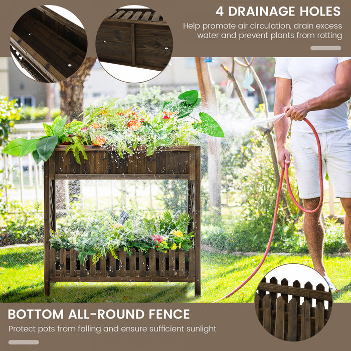 Boite De Planteur Elevee De Lit De Jardin En Bois De 2 Niveaux De Costway Pour Les Legumes, Les Fruits, Les Herbes