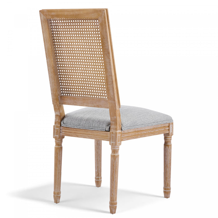 Oliver lot de 2 chaises de salle a manger en bois massif (hevea) avec assise rembourree, dossier en cannage et pieds canneles, gris