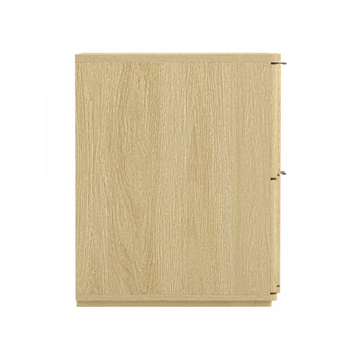 Table de nuit Clive style milieu du siecle 56 cm en naturel et dore (2 tiroirs)