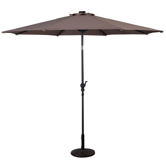 Costway Parasol Solaire de Patio 10ft LED Marche d'Exterieur en Acier Incline avec Manivelle Tan