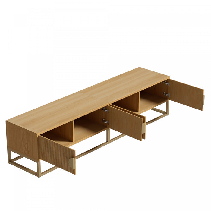 Aspect Meuble TV Moderne 70.8 po avec Finition Bois Graine et Charnieres a Fermeture Amortie, Naturel