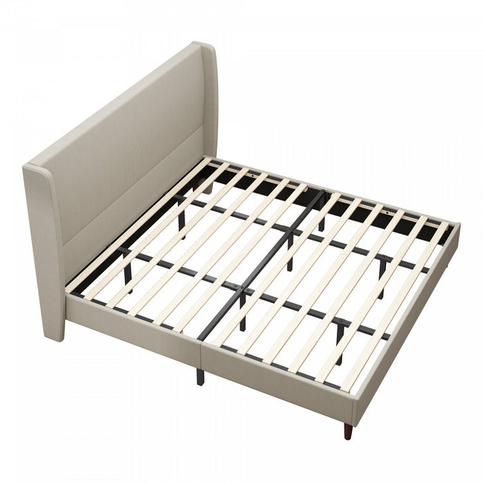 Cadre de lit King Harper rembourre avec tete de lit haute, en tissu lin, beige