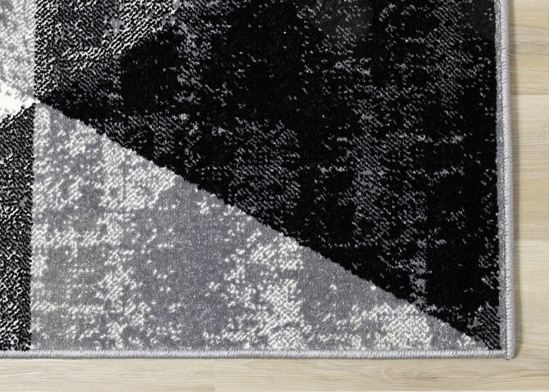 Tapis Covington triangle geometrique noir blanc gris vieilli, 7'10\" x 10'6\"