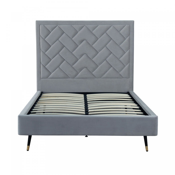 Lit double moderne Crosby en velours gris capitonne