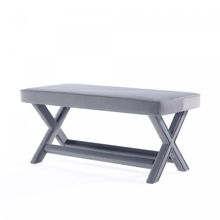 Banc d’appoint Abigail style milieu du siecle moderne en velours gris